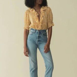 Doen Henri Top in orange floral CLEMENTINE DAISY FIELDS like new